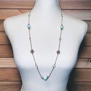 J.‎ Crew - Aqua Bead Station Disco Ball Crystal Gold Tone Necklace, 32”